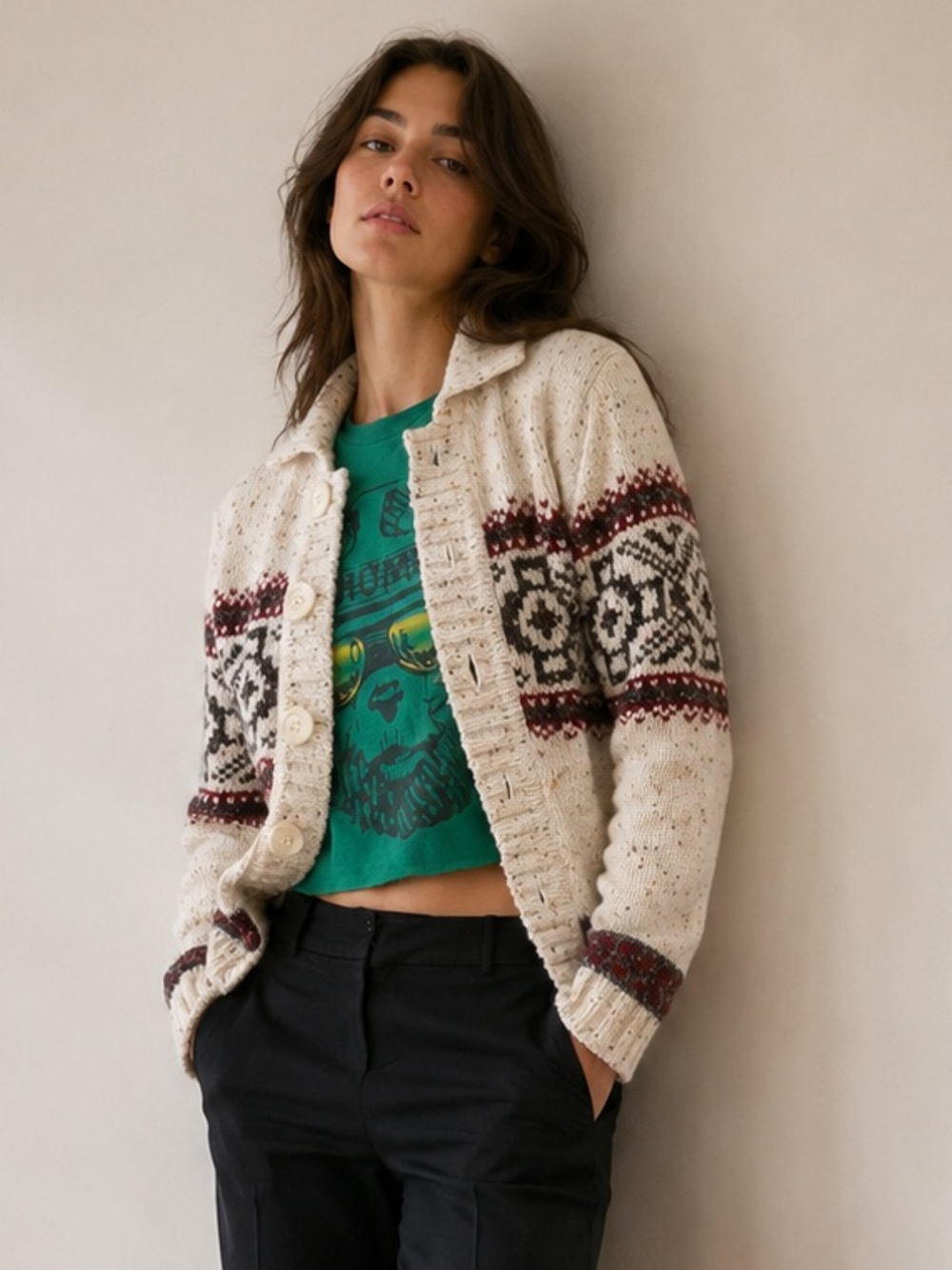 Dress Barn Nordic Fair Isle Button Down Knit Cardigan Sweater Size Medium.